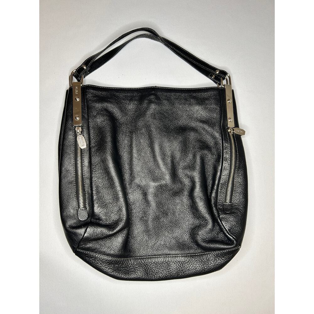 Prune Prüne Black Leather Hobo Bag Slouchy Shoulder Purse Silver Hardware